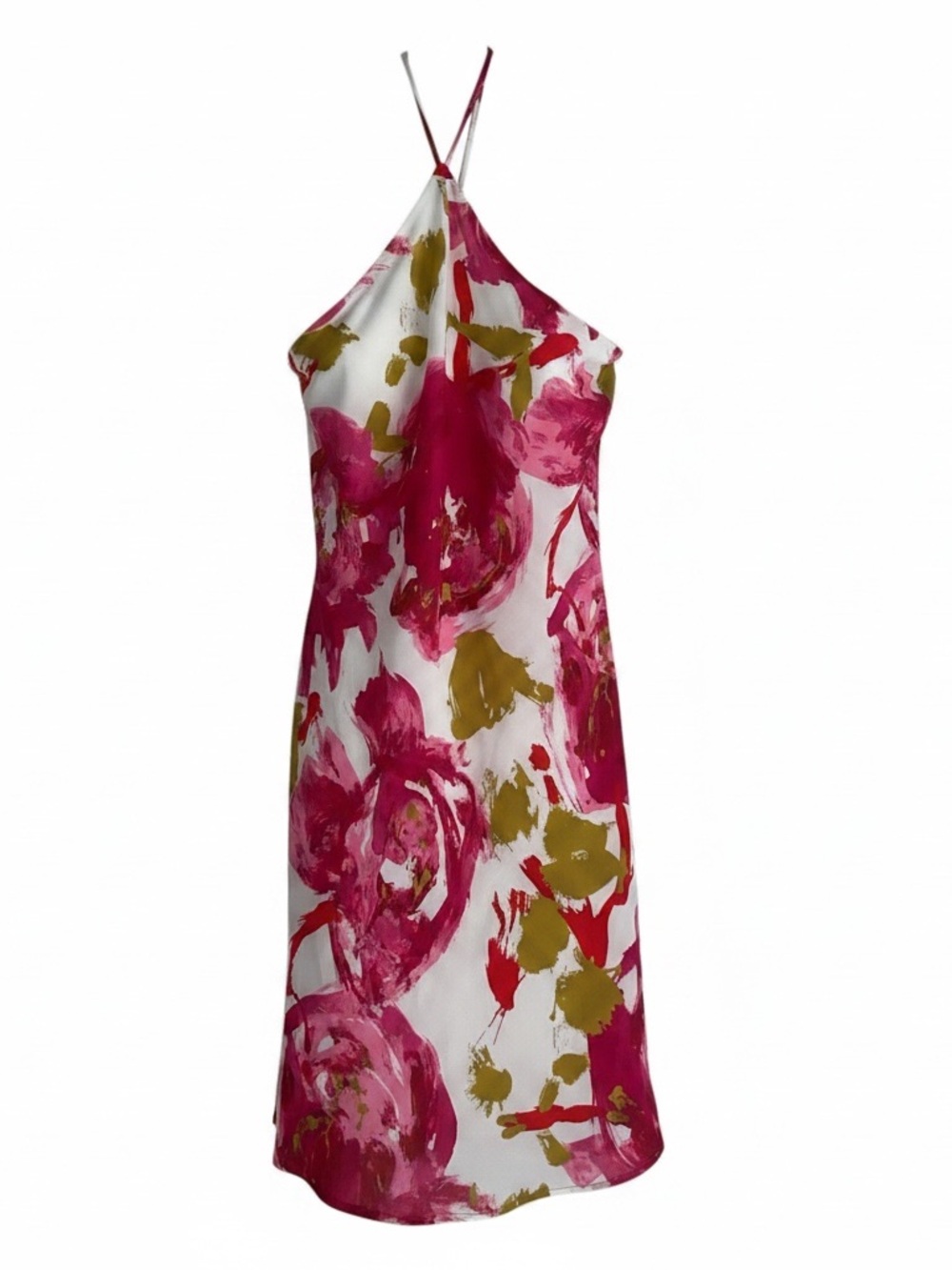 Renee C Print Halter Neck Swing Dress – Magenta Floral Fit & Flare Size L - Picture 2 of 5